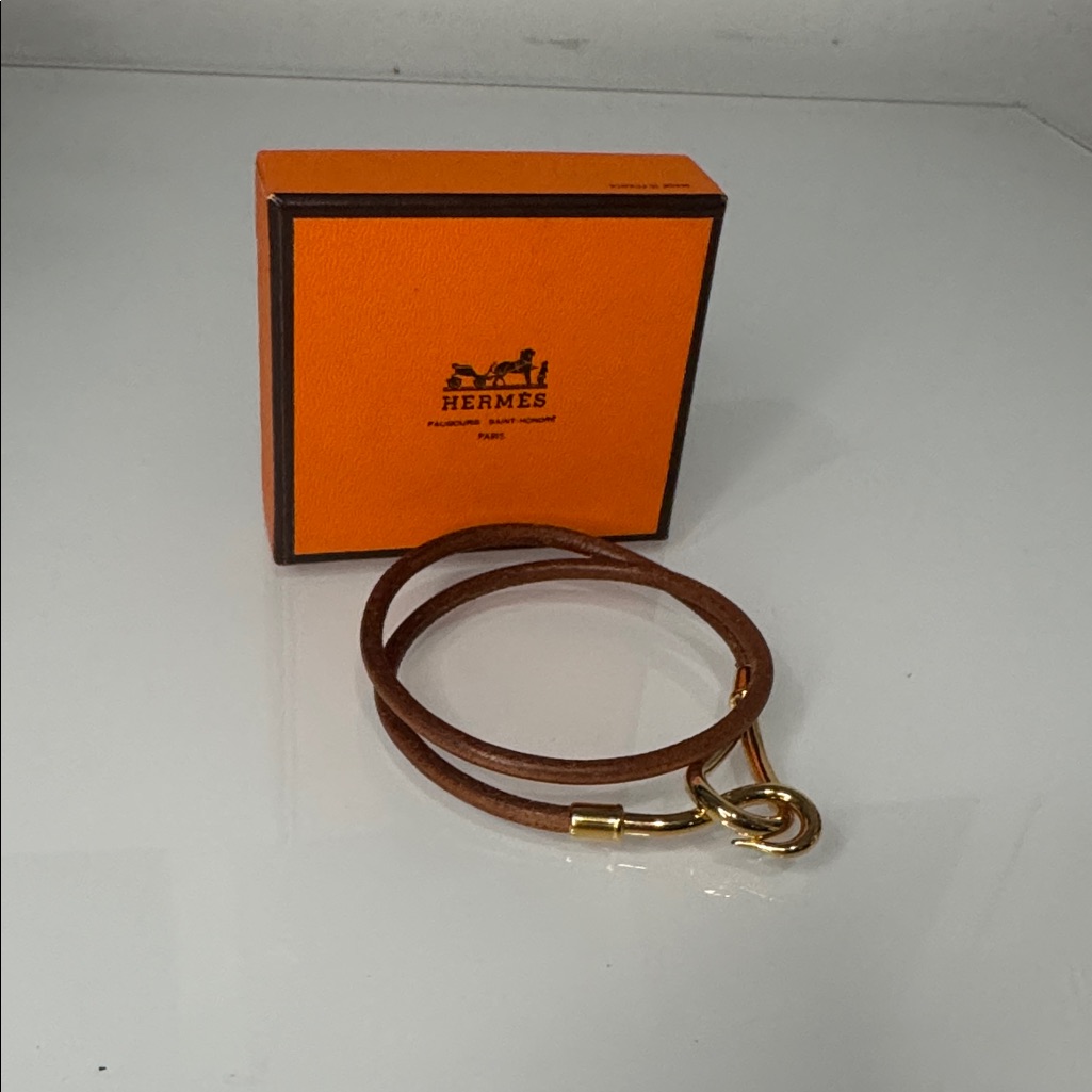 Herms Leather Wrap Bracelet Brown & Gold Hook Clasp Authentic & Chic